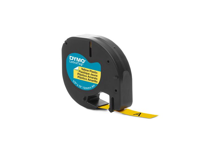 Dymo Tape LetraTAG plast 12mm svart på gul, st