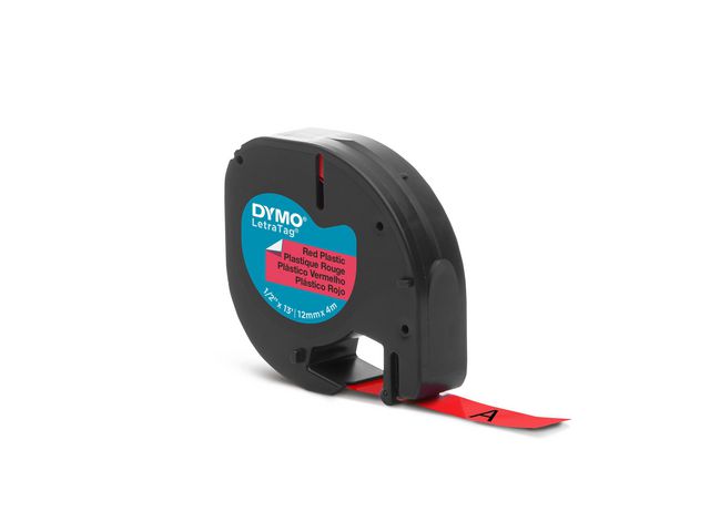 Dymo Tape LetraTAG plast 12mm svart på röd, st