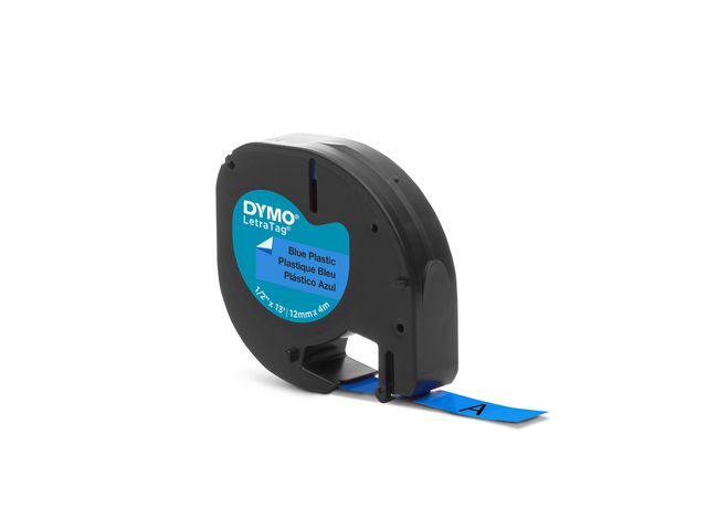 Dymo Tape LetraTAG plast 12mm svart på blå, st