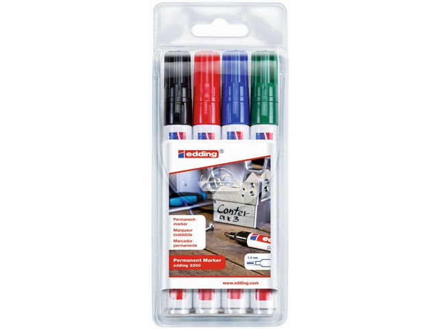 edding Märkpenna Permanent  330, snedskuren spets, 1 - 5 mm, olika färger, 4-pack, fp om 4 st