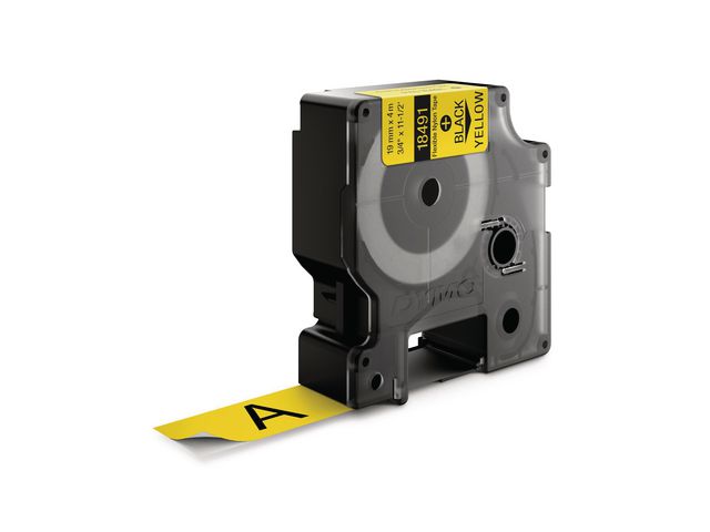 Dymo Tape Rhino flex nylon 19mm svart på gul, st