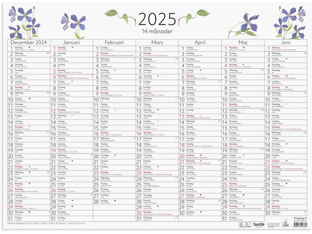 Burde Väggkalender 2025 14-månaders väggblad, st