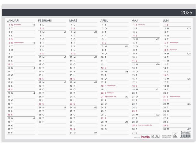 Burde Väggkalender 2025 Väggblad Elegant 420x297mm, st