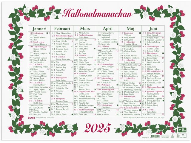 Burde Väggkalender 2025 Stora Hallonalmanackan, st