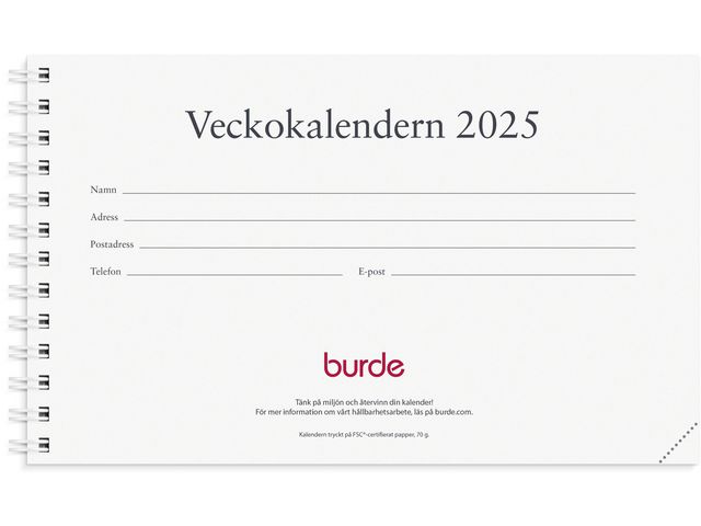 Burde Kalender 2025 Veckokalendern refill, st