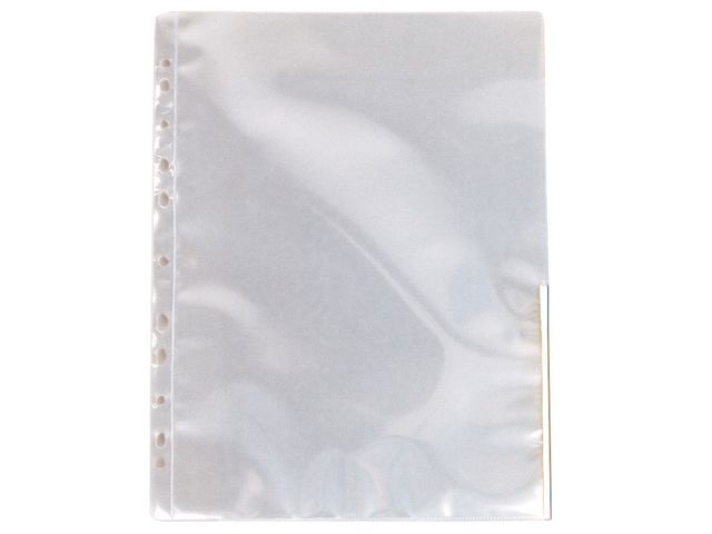 Esselte Plastficka signal, A4, stansad, 105 mikrometer, polypropylen, jämn, 11 hål, genomskinlig med vita remsor, fp om 100 st