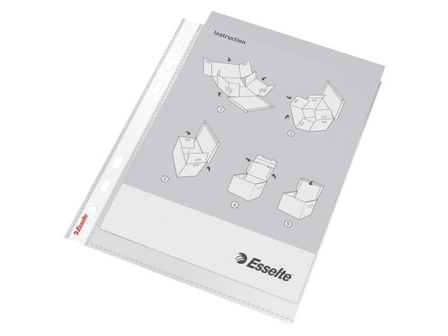 Esselte Plastficka, A5, stansad, 80 mikrometer, polypropylen, jämn, universalhålning, genomskinlig präglad, fp om 100 st