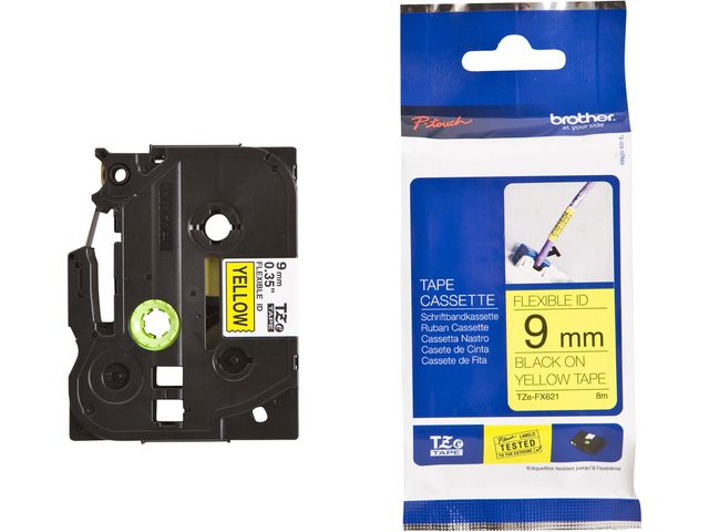 Brother Tape TZEFX621 9mm svart på gul F, st