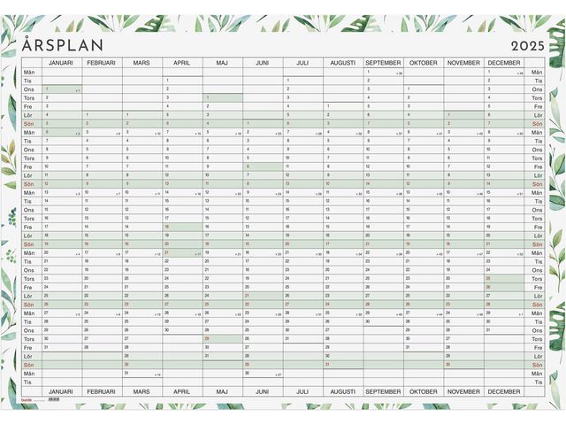 Burde Kalender 2025 Årsplanering whiteboard, st