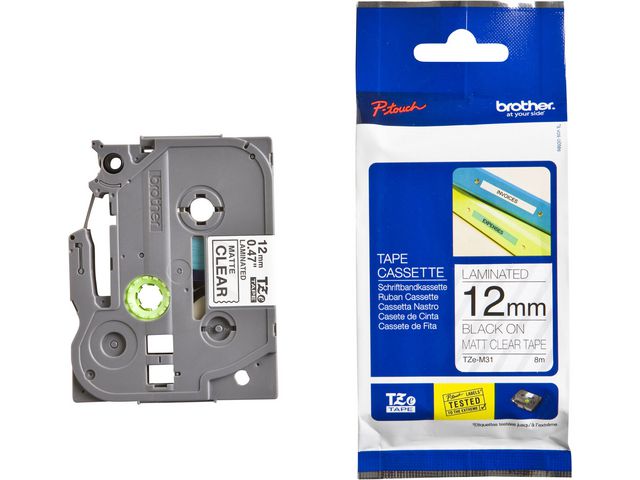 Brother Tape TZEM31 12mm svart på klar M, st