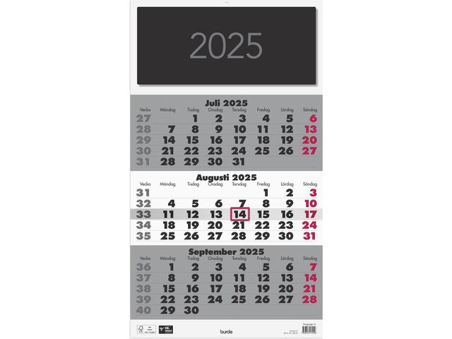 Burde Väggkalender 2025 Triplaner Elegant, st
