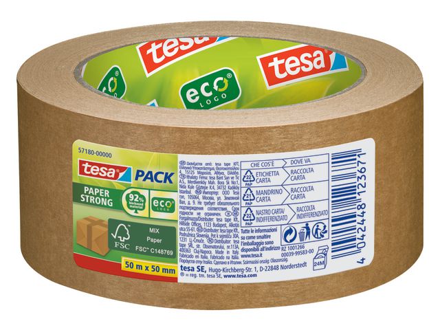 tesa® Packtejp Papper 50mmx50m brun, rulle om 50 m