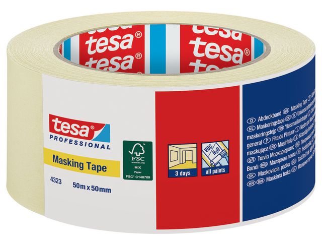 tesa® Maskeringstejp 4323 50mmx50m, fp om 6 x 50 m