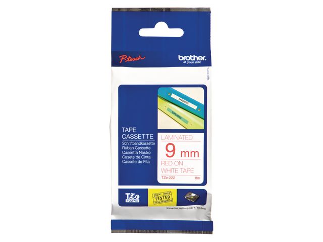 Brother Tape TZE222 9mm röd på vit 5/FP, st