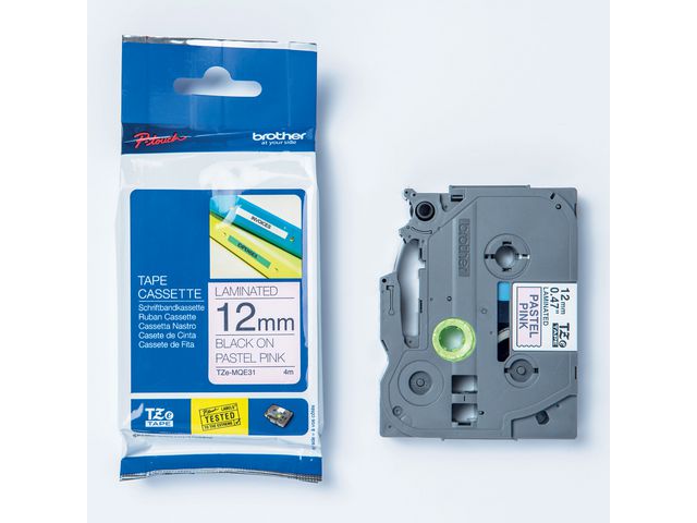 Brother Tape TZEMQE31 12mm svart på rosa, st