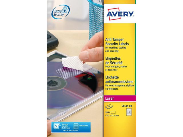 Avery Etikett 45,7x21,2mm vit, fp om 960 st