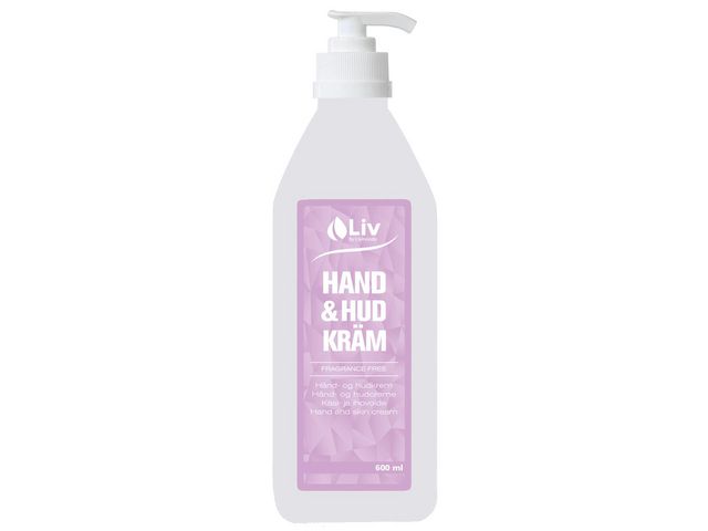 Liv Hand/Hudcreme oparfymerad 600ml, flaska om 600 ml