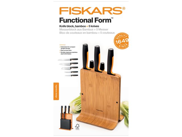 Fiskars Knivblock i bambu med 5 knivar, set om 5 st