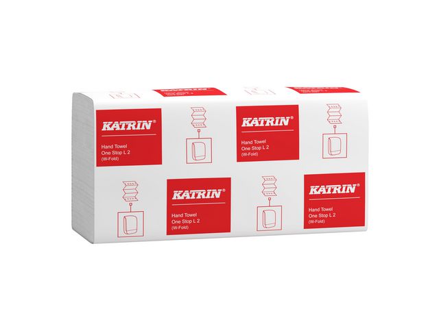 KATRIN Pappershandduk W-vikt One Stop L 2-lagers vit, blad 110 st