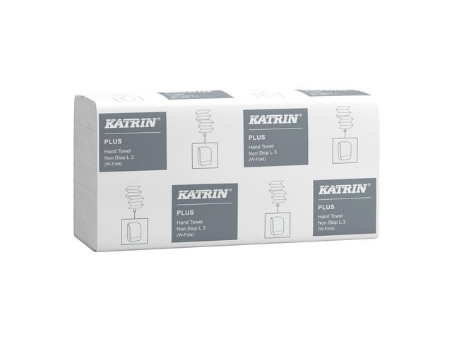 KATRIN Pappershandduk Plus W-vikt Non Stop L 3-lagers vit, blad 1890 st