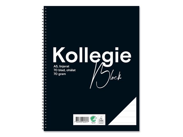 Kollegieblock A5 70g 70 blad linjerat ohålat, st