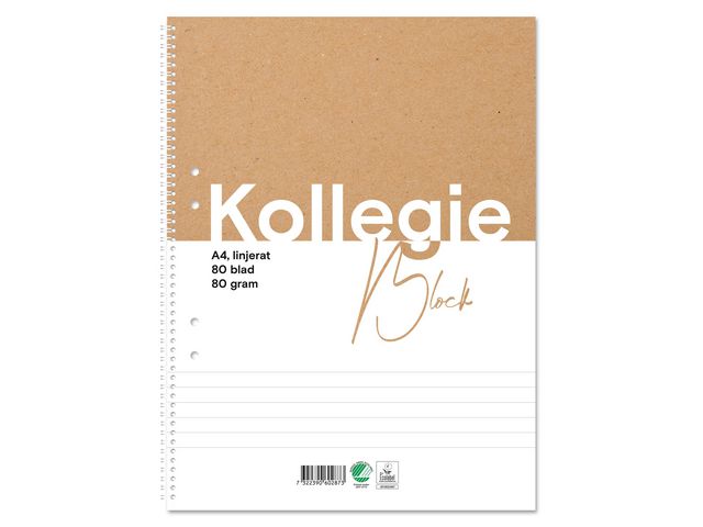 Kollegieblock A4 80g 80 blad linjerat hålat, st