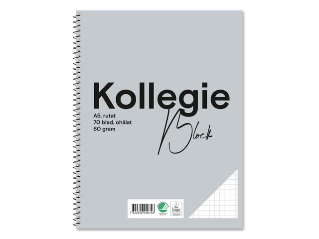 Kollegieblock A5 60g 70 blad rutat ohålat, st