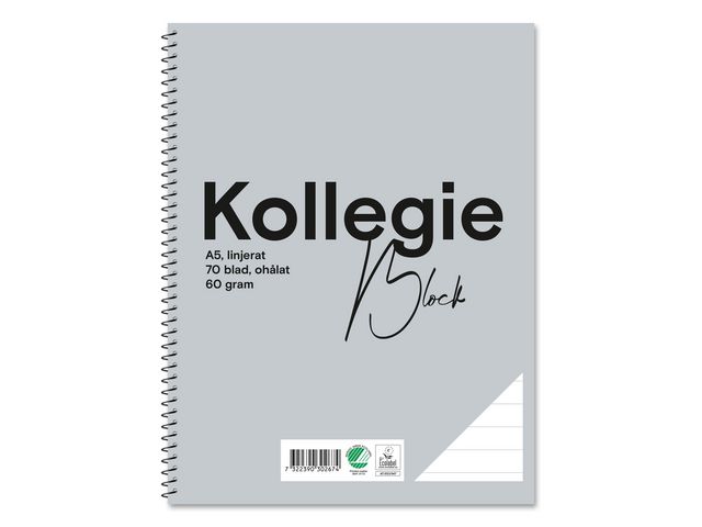 Kollegieblock A5 60g 70 blad linjerat ohålat, st