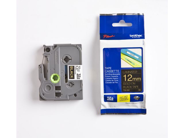 Brother Tape TZE334 12mm guld på svart, st