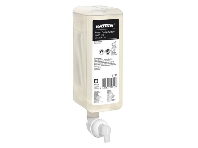 KATRIN Skumtvål Pure Natural 1000ml, flaska om 1 l