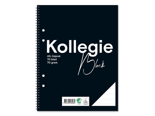 Kollegieblock A5 70g 70 blad linjerat hålat, st