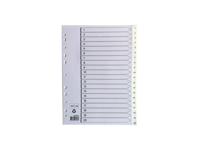 Plastregister A4 1-20 vit, st