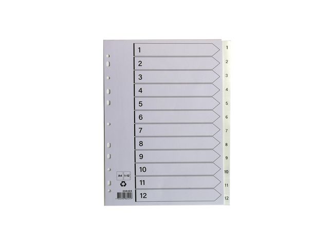 Plastregister A4 1-12 vit, st