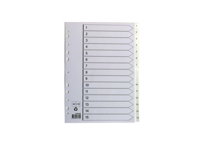 Plastregister A4 1-15 vit, st