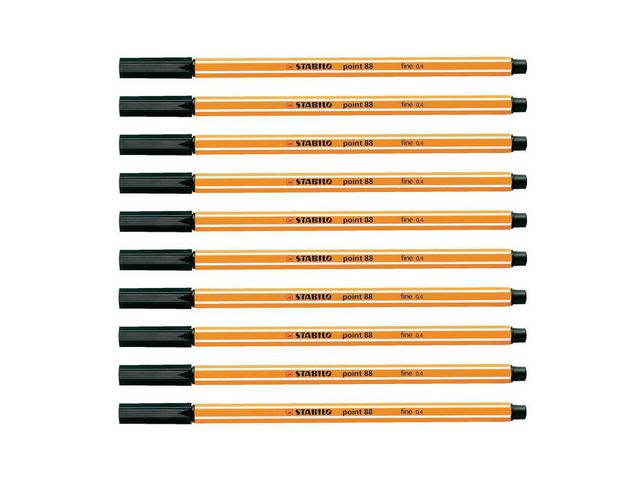 STABILO Fineliner Point 88®, tunn spets, orange pennkropp, svart bläck, st