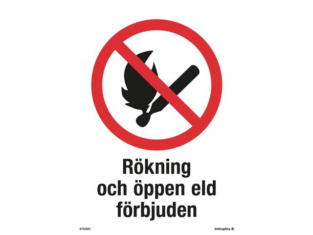 Skylt Rökning öppen eld förbjuden A4, st