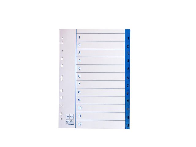 Pappersregister A4 1-12, fp om 10 st