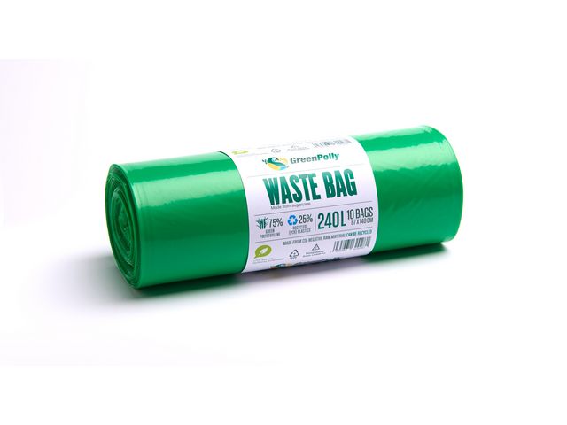 GreenPolly Plastsäck Grön PE 240L 45my grön, rulle om 10 st