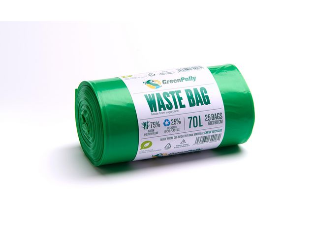 GreenPolly Papperskorgspåse Grön PE 70L grön, rulle om 15 st