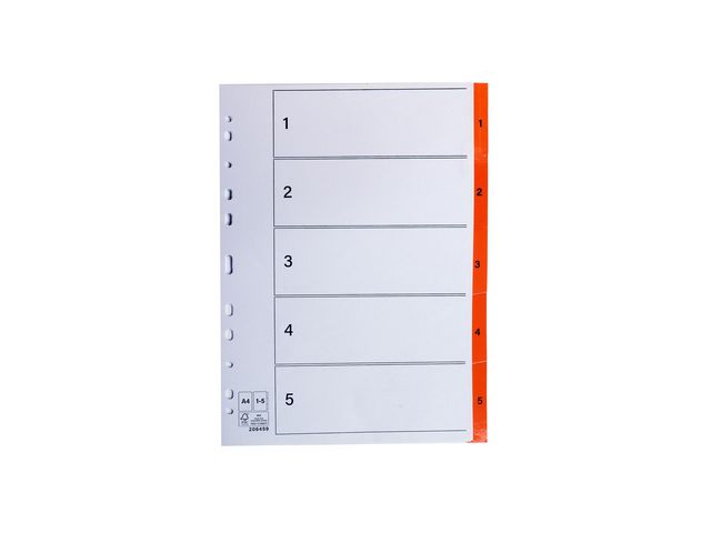 Register plastflik 1-5 orange, fp om 20 st
