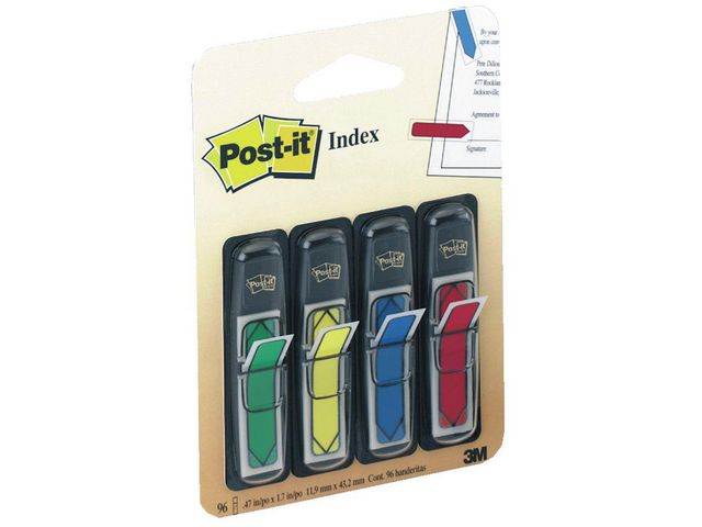 Post-it® Indexpilar, små, 11,9 x 43,2 mm, olika färger, 4 x förpackningar med 24 med hållare, 684-ARR4, st