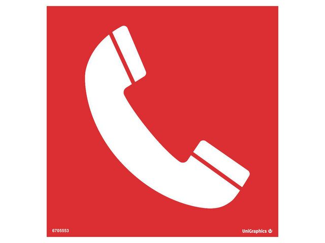 Skylt Brand Nödtelefon 200x200mm Plast, st
