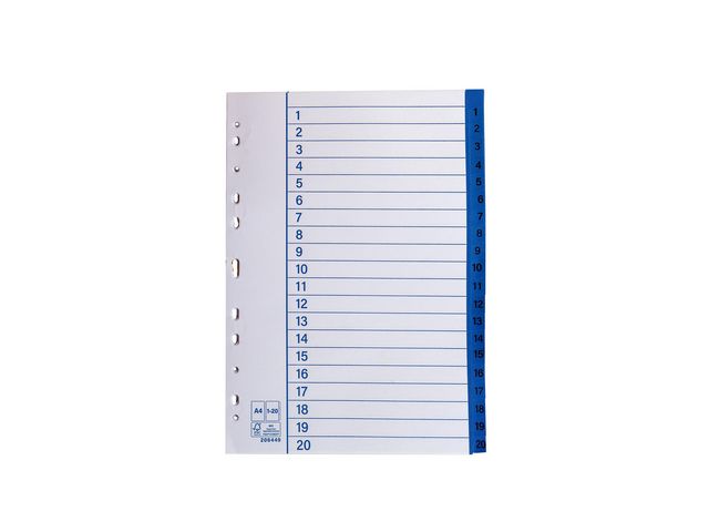Pappersregister A4 1-20, fp om 10 st