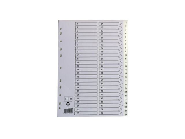 Plastregister A4 1-52 vit, st