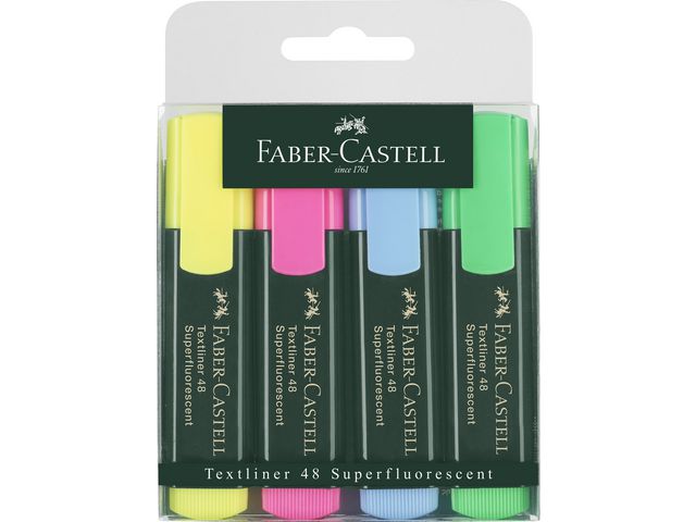 Faber-Castell Överstrykningspenna TEXTLINER 48, snedskuren spets, 1 mm 2 mm och 5 mm påfyllningsbar, olika färger, fp om 4 st