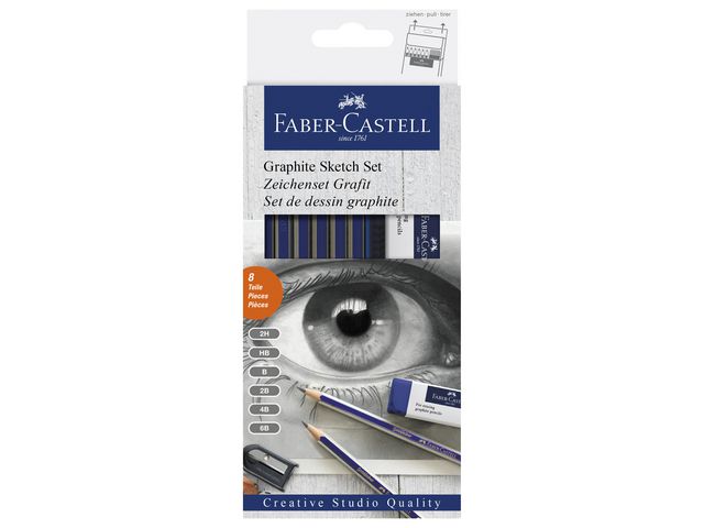 Faber-Castell Grafitpenna, Goldfaber 1221, 2B–2H-stift, sexkantig pennkropp, blå och grå, fp om 6 set