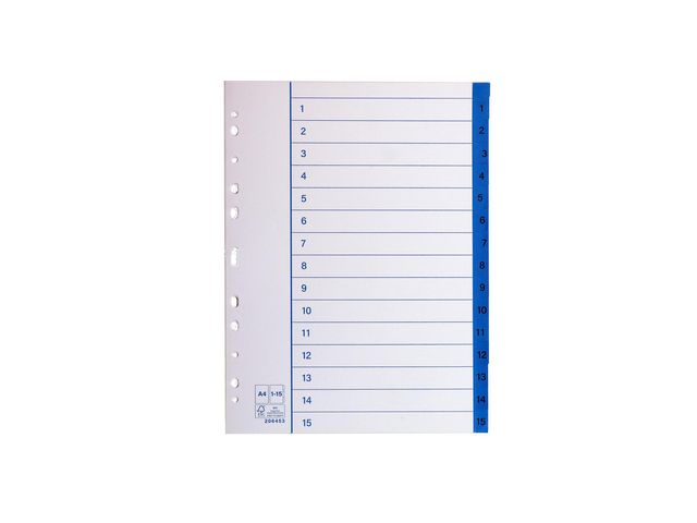 Pappersregister A4 1-15, fp om 10 st