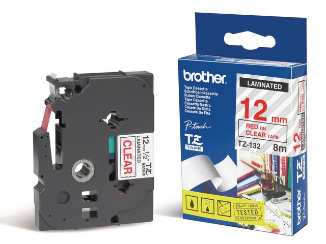 Brother Tape TZE-132 12mm röd på klar, st