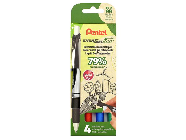 Pentel Gelpenna Energel 0,7 sorterade färger, fp om 4 st