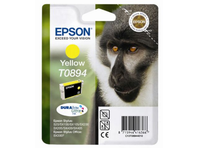 Epson Bläckpatron T0894, C13T08944010, Monkey, DURABrite Ultra-bläck, gul, singelförpackning, st